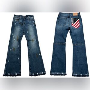 First Row Men's slim Flare distressed paint Jeans Blue Denim
American Flag 32X33